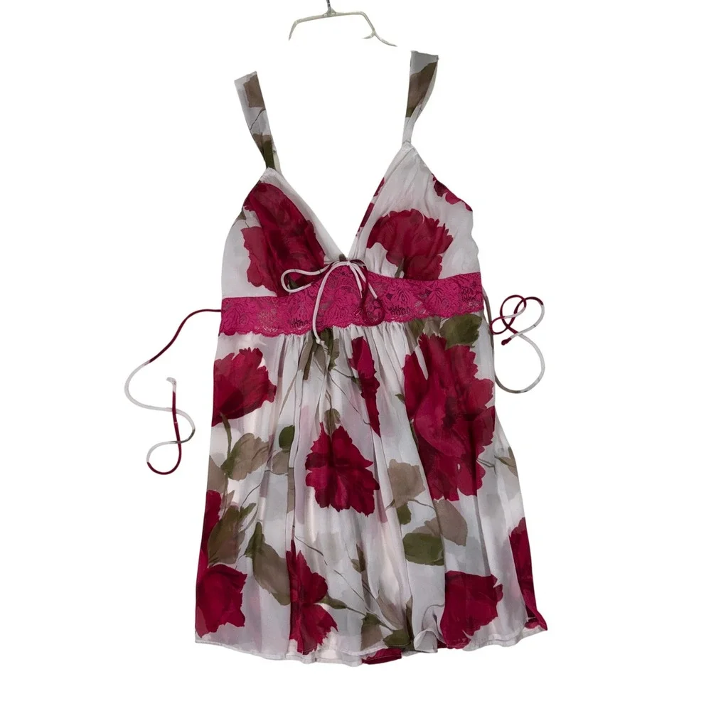In Bloom by Jonquil Chiffon Floral Babydoll Chemise LRN110 Pink Magenta Women L‎
